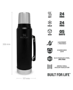 Stanley Classic Vacuum Bottle 1.0l Matt Schwarz -Taktische Ausrüstung Verkäufe stanley classic vacuum bottle 10l matt schwarz 668301 4